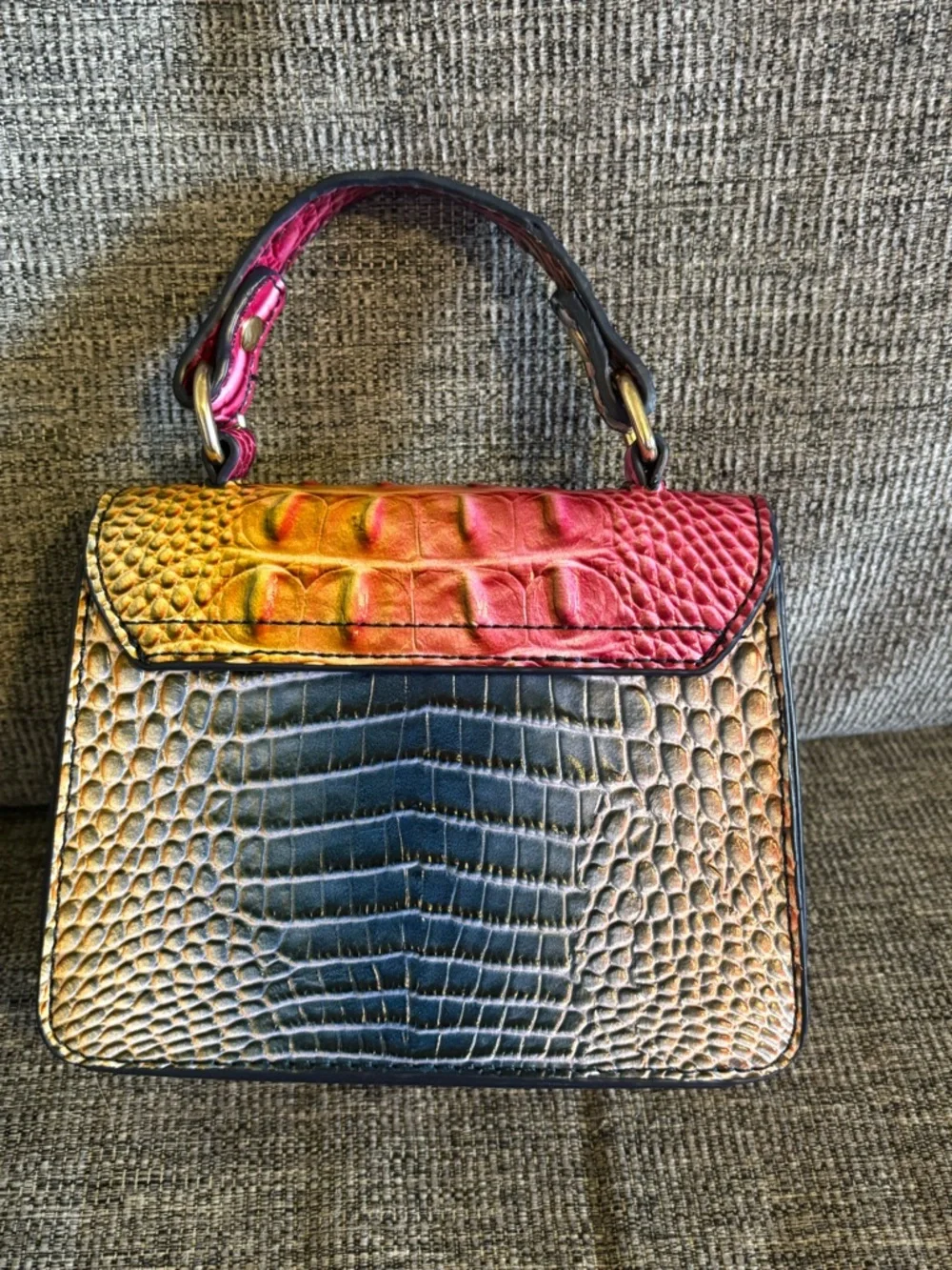 Croc-Embossed Mini Top-Handle Bag Pink and Orange Gradient - Picture 5 of 7